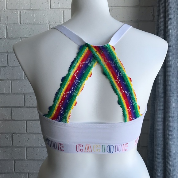 Cacique Other - Cacique Front Close White Lightly Lined T-Shirt Bra Rainbow Straps